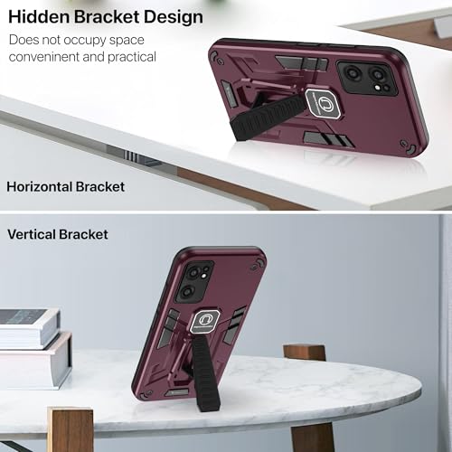 Image of Vaku Luxos Valor Military Grade Back Cover Case ForOnePlus Nord CE 2 5G with Built-in Kickstand Magnetic Shockproof Protective Cell Phone TPU Case- Maroon