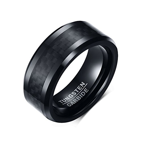 Asma Jewel House 8mm Black Tungsten Carbide & Carbon Fiber Inlay Beveled Polished Edge Comfort Fit Ring for Men (B01LWBU6RE) Amazon Price History, Amazon Price Tracker