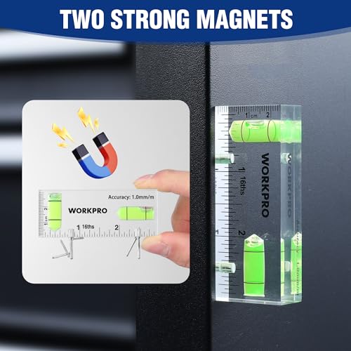 WORKPRO Small Level, 3 Inch Mini Level Tool, Magnetic Level with 2 Different Bubbles 90°/180°, Shatterproof Cross Check Bubble Level, Pocket Level for Picture Hanging Tool thumbnail 5