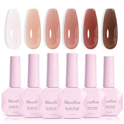 Image of MelodySusie Jelly Gel Nail Polish Set,6PCS Milky or Jelly Texture,Sheer Earth Tones Colors Soak Off UV LED Light Cure or Salon Manicure and Nail Art DIY at Home 15ML