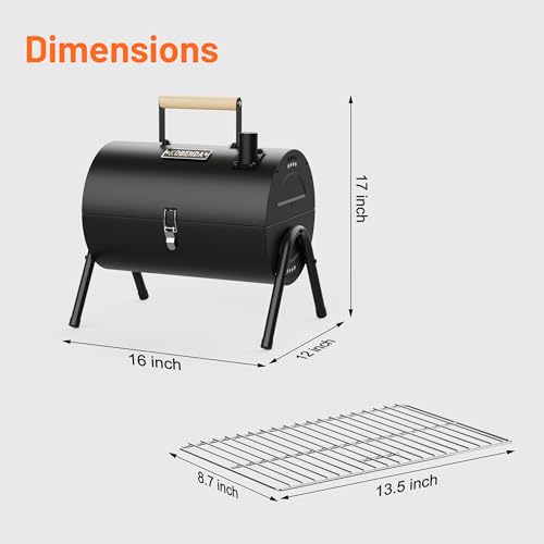 Portable Charcoal Grill with Warming Rack, Wooden Handle, Tabletop BBQ Grill for Outdoor Barbecue Camping Picnic Backyard Patio, Black - Image 3