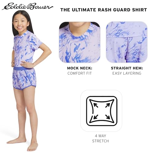 Image of Eddie Bauer Girls' UPF 50+ Rash Guard Sun Tee Shirt and Swim Short Set