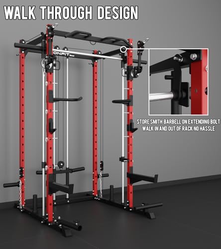 Image of Eonfit E3 Smith Machine for Home Gym Equipment, Multi-Function Power Cage Squat Rack with Cable Crossover LAT Pulldown Pulley System All in One