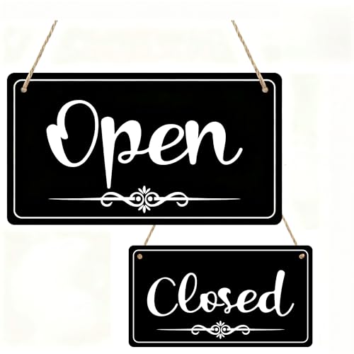 1 Set Black & White Double-Sided Open Closed Sign with Vintage Border