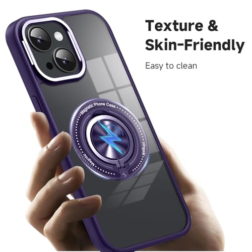Image of KARWAN️360 Degree Stand with Mag-Safe Case with N52 Strong Magnets Mag-Safe Phone case Cover for iPhone 15 || Mobile Back Cover for iPhone 15 || Purple