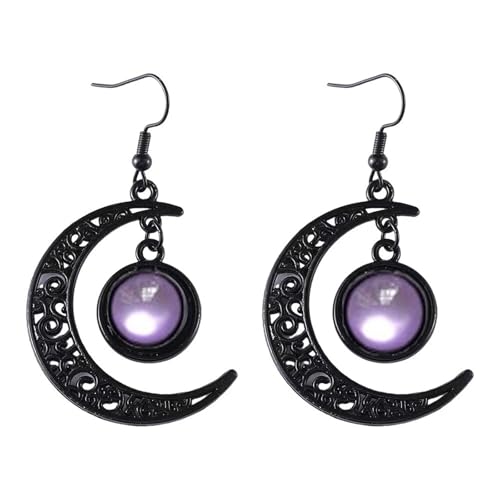Gothic Moon Dangle Earring,Vintage Crystal Glass Crescent Drop Earrings Punk Style Dark Victorian Earrings Mystery Vampire Jewelry Halloween Outfit Accessories for Women