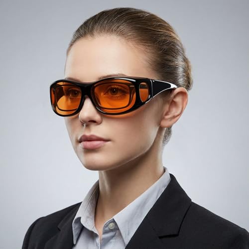 Image of Eyekepper 100% Blue Light Reduction,Huge Fitover Anti-Blue Blocking Computer Eyeglasses with Extra Amber Lenses, Black Red