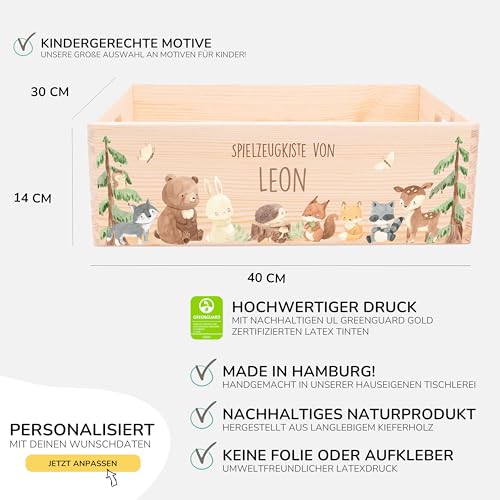 Kidsmood - Spielzeugkiste aus Holz mit Wunschnamen | Aufbewahrungsbox Kinder Spielzeug & Bücher | Praktische Holzkiste als Deko Kinderzimmer oder als Personalisierte Geschenke Baby zur Geburt & Taufe