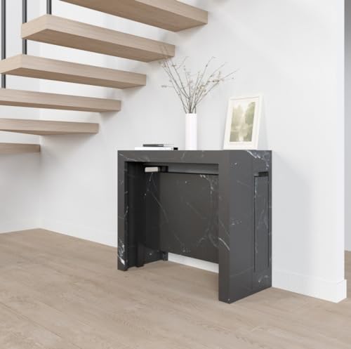 VE.CA. - Table Console Mercurio - Extensible - avec Support de rallonge - Couleur : Marbre Noir - Dimensions : de 40 à 300 cm - Cuisine, ameublement - Made in...