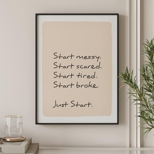 Motivational Framed Wall Art for Office, Just Start Typography Canvas