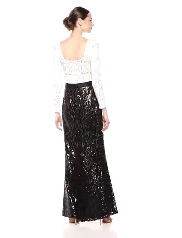 Amazon.com: Tadashi Shoji Junior's L/S Sequin Gown, Ivory/Black