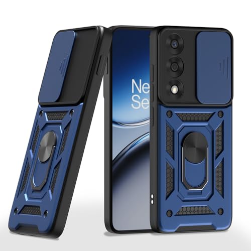 Image of Pikkme Back Cover for Oneplus Nord 5 5G | D10 Tough Armor | 360 Protection Case | Sliding Camera Shield Cover & Ring Holder Stand Bumper Case (Blue)