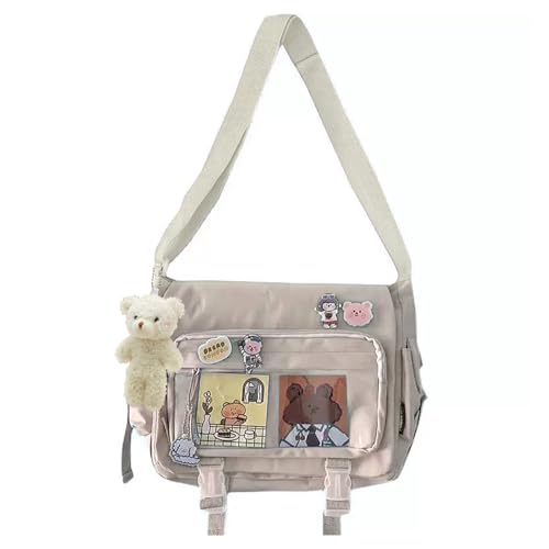 Kawaii Crossbody Ita Bag for Women with Pin & Plush Bear - Japanese Messenger Bags Y2K Shoulder Backpack