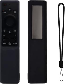2022 Samsung TV için Uyumlu Silikon Koruyucu Kapak BN59-01357A/01363L/01364A TM -1990C Güneş Uzaktan Kumanda Koruyucu Kapak Kordonlu Yedek Kılıf (Siyah)