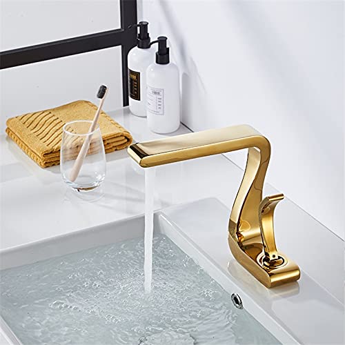 ADITAM Zlewozmywak łazienkowy Złota bateria łazienkowa Mixer Tap, mosiężna bateria umywalkowa, bateria umywalkowa ciepła i zimna, nowa nowoczesna bateria łazienkowa Baterie umywalkowe Double the