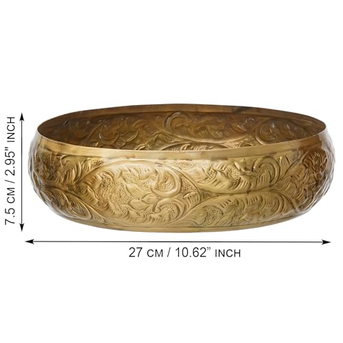 Image of eCraftIndia Golden Metal Decorative Urli Bowl for Home Decoration Office Tv Unit Kitchen Showpiece for Good Luck | Urli for Floating Candles Flowers for Pooja Room Entryway Living Room Diwali Gift