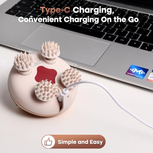 Image of arboleaf Scalp Massager Portable Rechargeable Waterproof Hair Head Massager | 128 massage nodes, 8 removable claws, cat scratcher, gift for Mom Dad