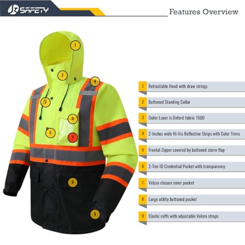 Image of JKSafety Hi Vis Rain Jacket for Men Women Class 3 Rain Gear YBlack L