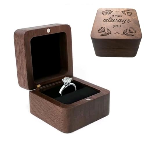 molchagar Personalized Engraved Wooden Ring Box for Wedding Ceremony,Engagement Ring Holder Box with Single Slot,Rustic Vintage Square Wedding Ring Box for Ring(It Was Always You)