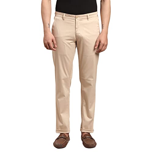 Image of Parx Men's Cotton Blend Dobby Pattern Low Rise Tapered Fit Flat Front Casual Trouser