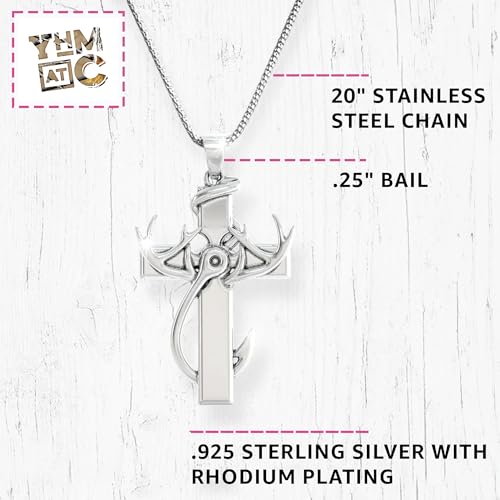 Hunting, Faith & Fishing Cross Pendant - Unisex Silver Jewelry - Cross Necklace for Men and Women - Silver Necklace - Antler Necklace for Women and Men3
