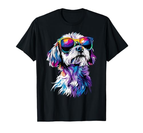 Malteser mit Sonnenbrille Maltese Hunde Liebe Süßer Malteser T-Shirt