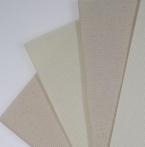Image of KCS 4 /6 pc of 12 inch x 18 inch 30cmx45cm 16CT Counted Cotton Aida Cloth Cross Stitch Fabric (Cream+Oatmeal, 4 pc)