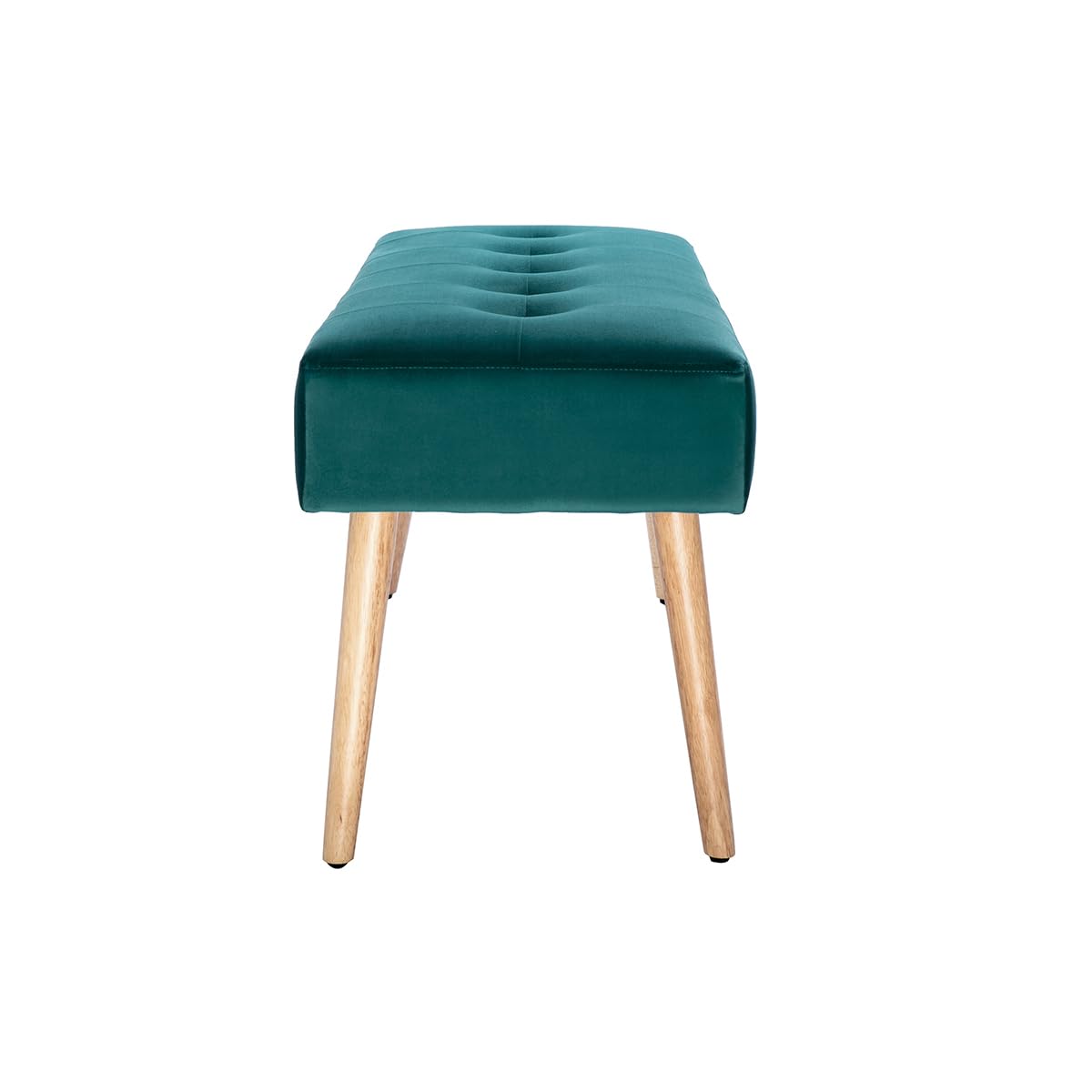 Miliboo Banc scandinave capitonné en Tissu Velours Bleu pétrole et Bois Clair L96 cm GUESTA
