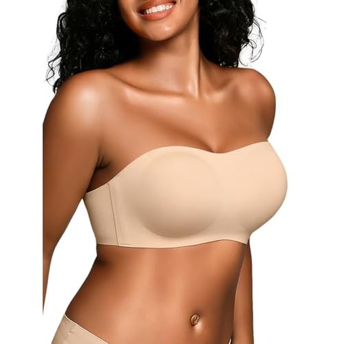 Wireless Strapless Bras for Women, S-2XL, Seamless Bandeau Bralette with Light Padding, Anti-Slip Tube Top Bra Black Small