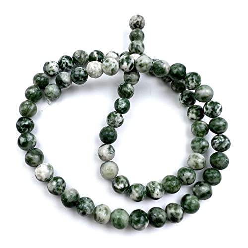 Qiwan Natural Round Loose Beads Jewelry Making Diy Bracelet Necklace Material 1 Strand 15 Inches (6Mm, Green Point Natural Gem) #TOP5