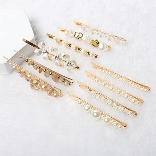 10 Pack Pearls Hair Clips For Women Girls Cute Crystal Hair Slides Beaded Hairpins Stone Hair Grips Handmade Metal Gold Hair Barrettes Hair Accessories #TOP1
