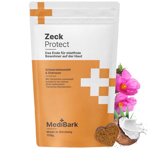 MediBark Zeck Protect - Hundeleckerli mit Schwarzkümmelöl & Zistrose - Schutz in Hochsaison - Glutenfrei & Zuckerfrei - fördert Verdauung & Abwehrkräfte - Leckerlis für Hunde - 150g