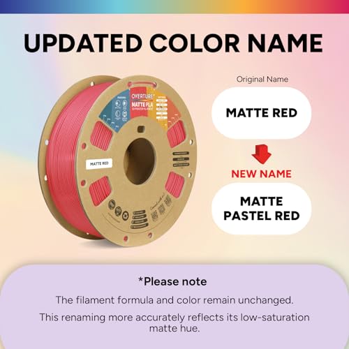 Image of OVERTURE Matte PLA 3D Printer Filament 1.75mm, Matt Surface & Low Warping Filament 1kg Spool (2.2 lbs), Accuracy + /- 0.02 mm, Fit Most FDM Printers (Matte Pastel Red)