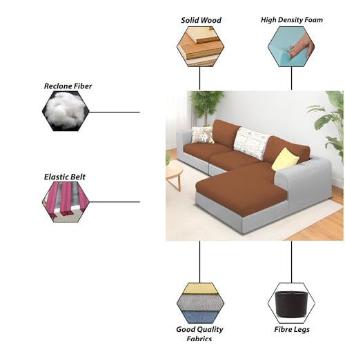 Image of Koza Yellow 4 Seater L Shape Sofa Set for Living Room (Brown Grey Fabric) Premium Fabric Sofa