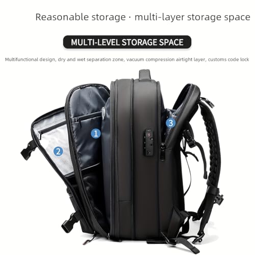60L Vacuum Backpack Travel with Pump - 2025 Upgrade 24 Inch Suitcase Capacity, Vacuum Seal Storage, Compression System, Anti-Theft Laptop Backpack + Free Rain Cover2
