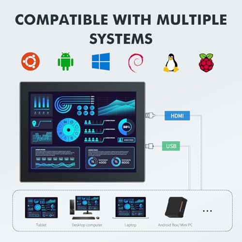 Image of 12.1 inch Touchscreen Monitor,Ratio 4:3 IPS PCAP Industrial Touch Screen Monitor with HD-MI VGA USB Port,Build-in Speakers & VESA,Touch Screen for PC,POS,Laptop,Home,RPI