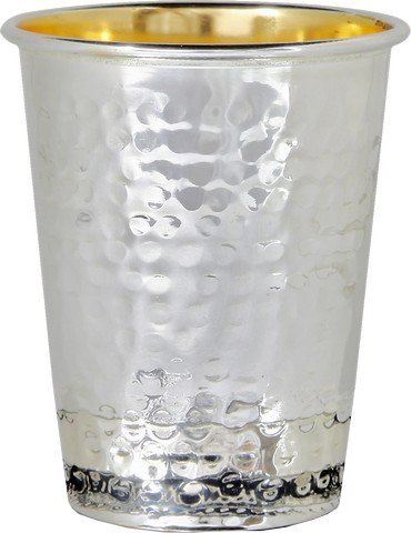 A&M Judaica 58052T 925 Sterling Silver Coated Kiddush Cup with Hammered Design, 5.5 oz & 3 in.