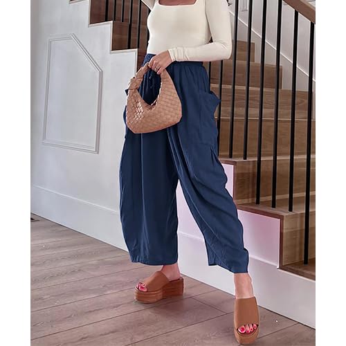 Women High Waist Pleated Pants Loose Casual Trendy Wide Leg Pants4