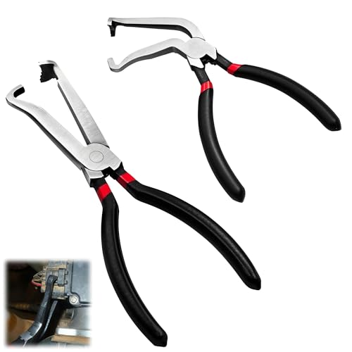 WASYDY 2PCS Electrical Disconnect Pliers Set For Cars, Automotive Connector/Hose/Fuel Line Disconnect Tools (1*Straight + 1 * 60° Angle) Universal Spark Plug & Push Tab Style Plugs Removal Tool Kit