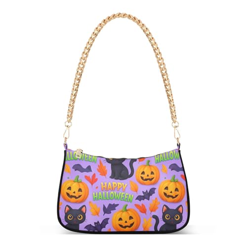 Halloween Pumpkin Cat Shoulder Bag for Women, Handbag with Chain Strap, Soft Purse Tote Bag for Ladies