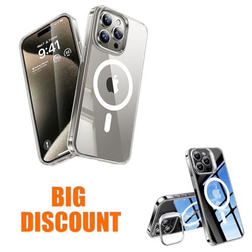 TORRAS Ultra Magnetic Clear iPhone 15 Pro Max Case [Fit for MagSafe] & Lstand Magnetic [Camera Kickstand] iPhone 15 Pro Max Case