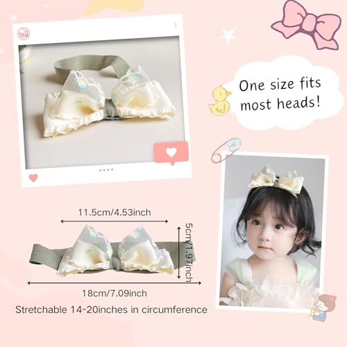 Cute Baby Girls Headbands Hair Bows Stretchy Bow-knot Hairband Soft Cotton Tulle Hair Accessory for Newborn Infant Toddler (Off White B, Elastic)3