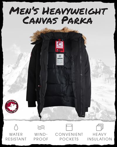Image of CANADA WEATHER GEAR Mens Parka Jacket - Heavyweight Insulated Water Resistant Winter Coat for Men with Faux Fur Hood