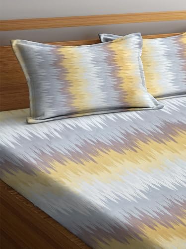 Image of Cotton Feel Glace Cotton Elastic Fitted Printed King Size Double Bed Bedsheet with 2 Pillow Covers Fits Upto 8 inches Mattress,Size- 72x78x10 Inches (Multicolor)