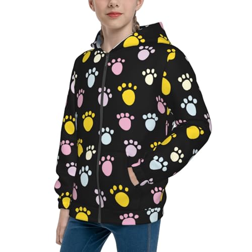 Abstract Animal Paw Prints Kids Pullover Hoodies Boys Zip Up Sweatshirts Girls Athletic Clothes with Pocket