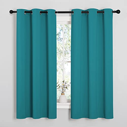 Image of NICETOWN Room Darkening Curtains 63 inch Length 2 Panels, Thermal Insulated Grommet Blackout Curtains for Modern Casual Elegant Bedroom Kids Room Theme Decoration (Peacock Teal, 2 Pieces, W42)