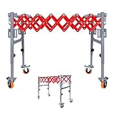 Industrial Roller Stand 600LB, Adjustable Height and Length, Red Conveyor Roller for Table Saw & Planer, Workshop Outfeed Stand with Wheels