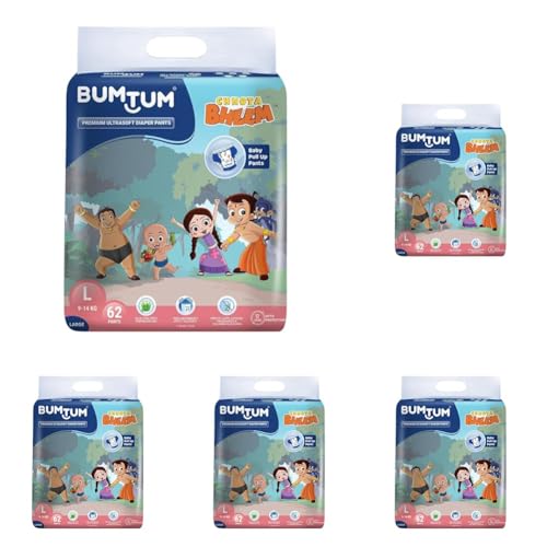 Image of Bumtum Chota Bheem Large Baby Diaper Pants, 62 Count, Leakage Protection Infused With Aloe Vera, Cottony Soft High Absorb Technology (Pack of 5)