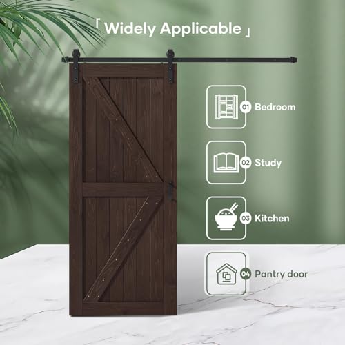 Image of FREDBECK 36 x 80 Brown Wood Barn Door with Hardware Included,K-Frame,Coffee