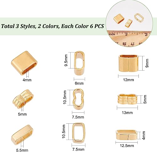 UNICRAFTALE About 36 pcs 2 Colors 3 Style Stainless Steel Rectangle Slide Charms Large Hole Leather Cord Slider Loose Beads Wristband Locking Clips Beads Link Connector for Bracelets Jewerly Making - Image 4